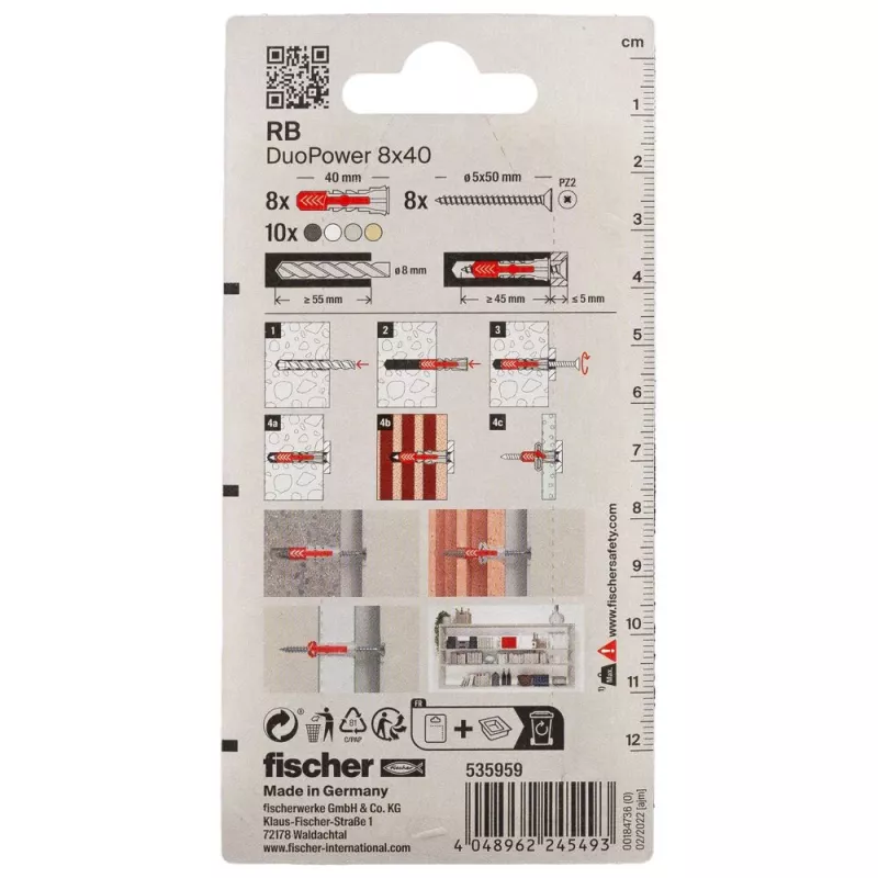Fischer 535959 DuoPower 8 x 40 RB K NV tvirtinimo rinkinys 40 mm 8 mm 1 rinkinys