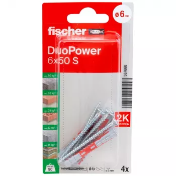 Fischer DuoPower 6 x 50 S K NV universalus kaištis su varžtu, 1 rinkinys (537660)