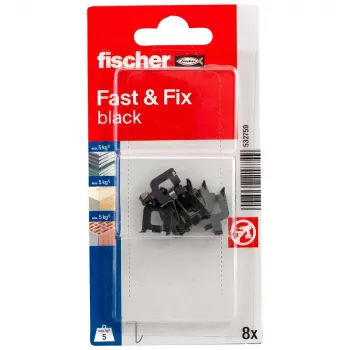 fischer Fast & Fix sieninis kabliukas K NV juodas (1 rinkinys) – lipnus, be gręžimo, daugkartinio naudojimo