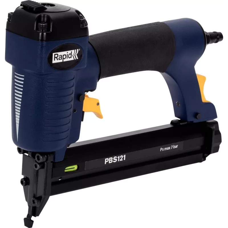 RAPID TOOLS Pneumatinis vinių kalimas ir segiklis PBS121 mėlynas/geltonas su dėklu, skirtas 606 tipo segtukams (12-30 mm) ir 8 tipo vinims 5000053