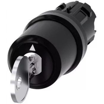 Siemens SIRIUS ACT raktu valdomas jungiklis, 22 mm, 2 padėčių, fiksuojantis, 90°, juodas plastikinis priekinis žiedas, SSG10 raktas 3SU10005HJ010AA0