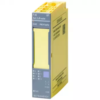 Siemens SIMATIC ET 200SP saugos analoginio įėjimo modulis F-AI 4xI (0)4..20mA HF, 4 kanalai, 16 bitų, SIL 3, PL e, 20 mm plotis, 6ES7136-6AA00-0CA1