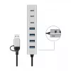 LogiLink USB 3.0 šakotuvas, 7 portų, 4x USB-A, 3x USB-C, aliumininis korpusas