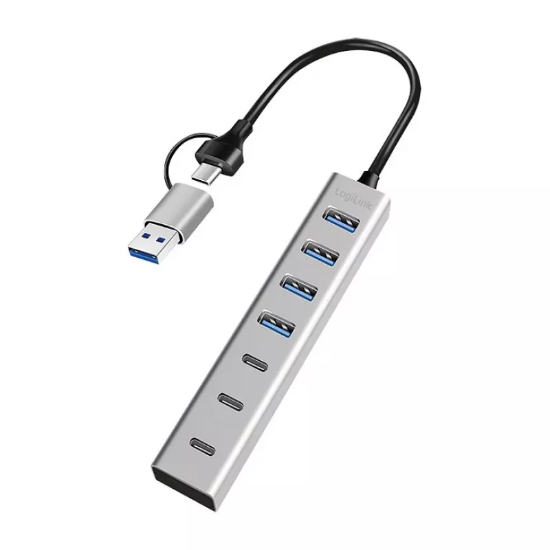 LogiLink USB 3.0 šakotuvas, 7 portų, 4x USB-A, 3x USB-C, aliumininis korpusas