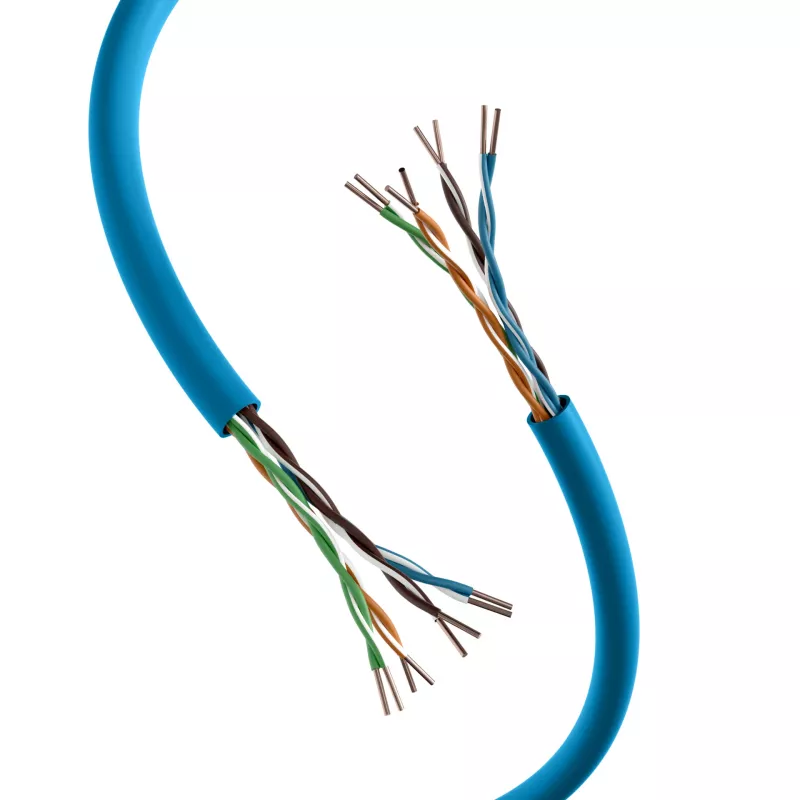 INFRALAN Cat.6A 500 MHz U/UTP 4 porų instaliacinis kabelis, AWG23, CPR B2ca, RAL5015 mėlynas, 305m 99960.305-CPR
