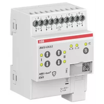 ABB JRA/S4.24.5.2 KNX žaliuzių/rolo užuolaidų pavara, 4 kanalų, 24V AC/DC, rankinis valdymas, DIN bėgelis 2CDG110298R0011
