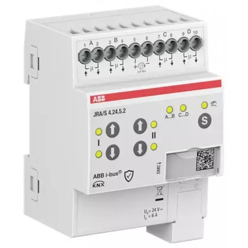 ABB JRA/S4.24.5.2 KNX žaliuzių/rolo užuolaidų pavara, 4 kanalų, 24V AC/DC, rankinis valdymas, DIN bėgelis 2CDG110298R0011