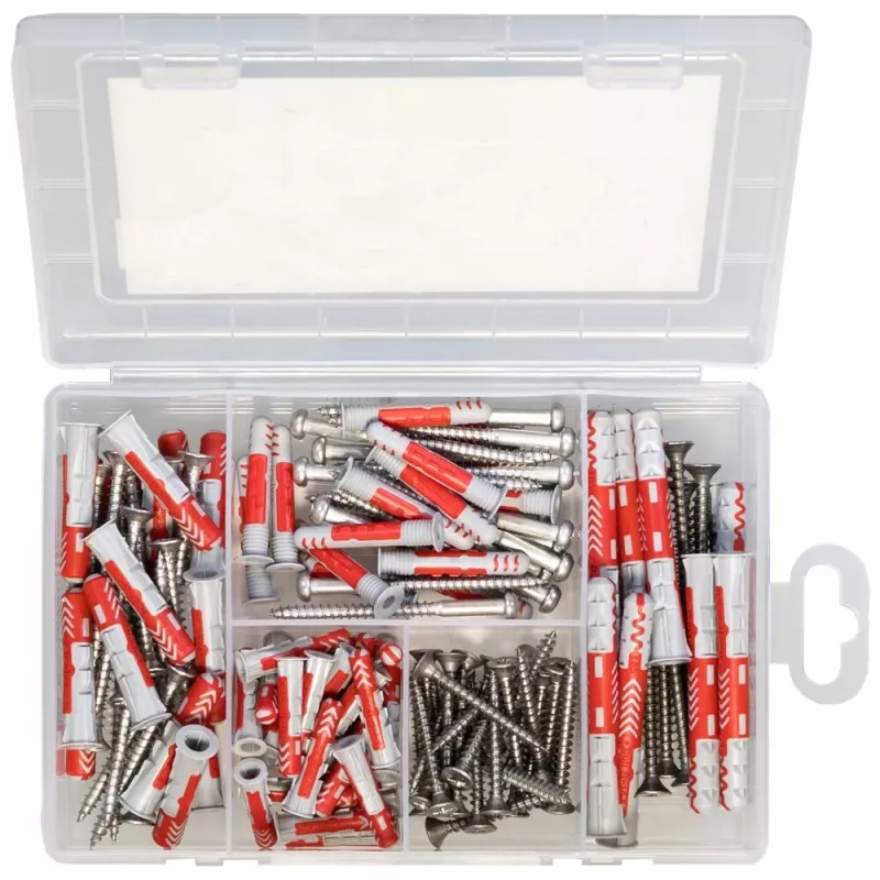 FISCHER Practical Helper lauko ir drėgnų patalpų kaiščių ir varžtų rinkinys, 130 dalių, 561385