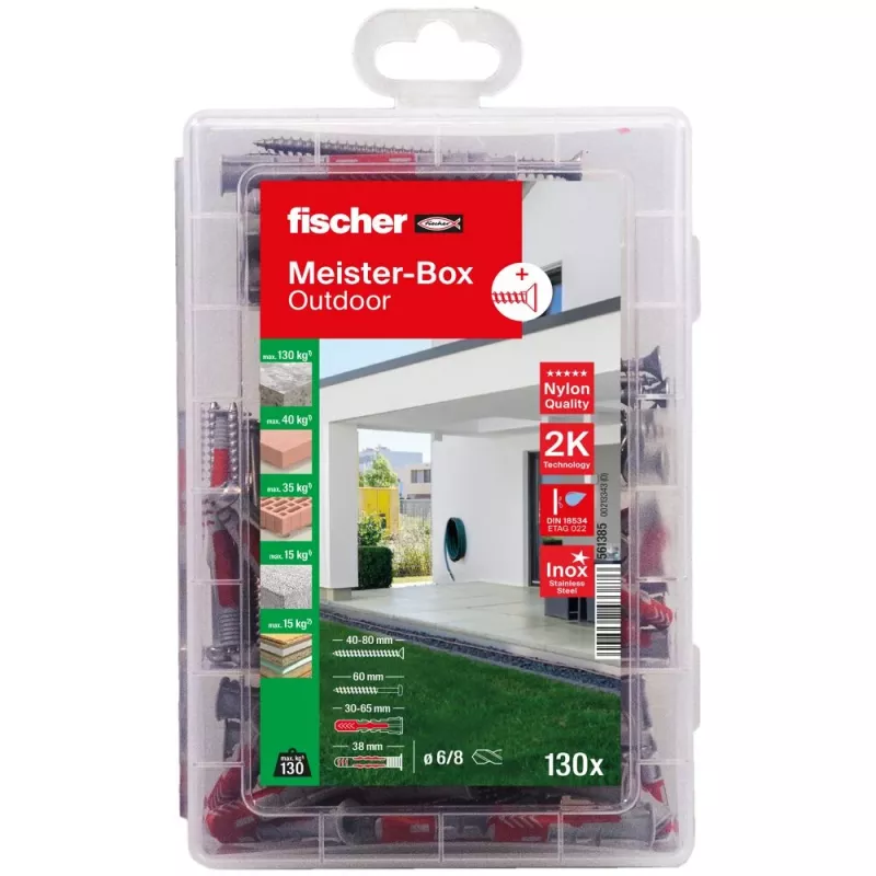FISCHER Practical Helper lauko ir drėgnų patalpų kaiščių ir varžtų rinkinys, 130 dalių, 561385