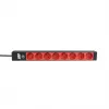 EFB Elektronik EK631CD.1V2 19 inch 1U montuojamas PDU, 8 x CEE 7/3 raudoni lizdai, IEC C14 įvadas, 10 A apsauga nuo perkrovos, juodas