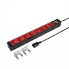 EFB Elektronik EK631CD.1V2 19 inch 1U montuojamas PDU, 8 x CEE 7/3 raudoni lizdai, IEC C14 įvadas, 10 A apsauga nuo perkrovos, juodas