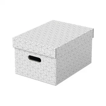 LEITZ 628282 Home Storage Box Medium, 3 dalių rinkinys, baltos spalvos, 100% perdirbtas gofruotas kartonas, nuimamas dangtis, sukraunamos