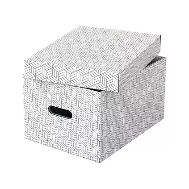 LEITZ 628282 Home Storage Box Medium, 3 dalių rinkinys, baltos spalvos, 100% perdirbtas gofruotas kartonas, nuimamas dangtis, sukraunamos