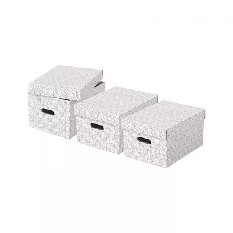 LEITZ 628282 Home Storage Box Medium, 3 dalių rinkinys, baltos spalvos, 100% perdirbtas gofruotas kartonas, nuimamas dangtis, sukraunamos