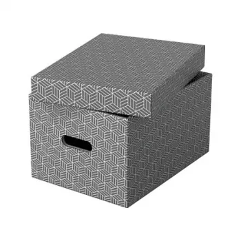 Leitz 628283 Esselte Home vidutinė laikymo dėžė, balta/pilka, 3 vnt. rinkinys, 14L, perdirbtas kartonas