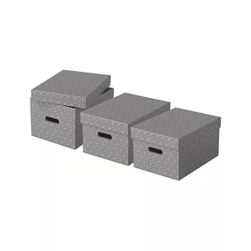 Leitz 628283 Esselte Home vidutinė laikymo dėžė, balta/pilka, 3 vnt. rinkinys, 14L, perdirbtas kartonas