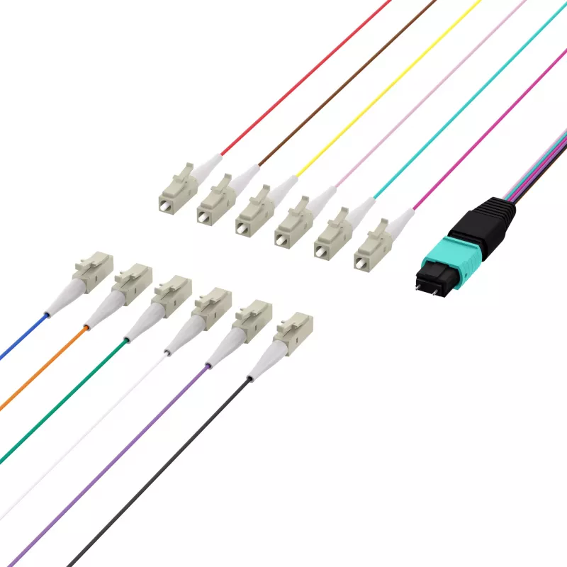 MPO-PLUS (M) į LC fanout kabelis OM3 12 fiber Type B LSZH Aqua 1m MPOM12LCOM3-1