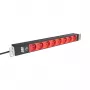 EFB ELEKTRONIK EK631CF.1V2 19 colių 1U stovo maitinimo paskirstymo blokas, 8 x CEE 7/5 (E tipo) raudoni lizdai, IEC C14 įėjimas, 10A apsauga nuo perkrovos, juodas