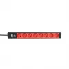 EFB ELEKTRONIK EK631CF.1V2 19 colių 1U stovo maitinimo paskirstymo blokas, 8 x CEE 7/5 (E tipo) raudoni lizdai, IEC C14 įėjimas, 10A apsauga nuo perkrovos, juodas