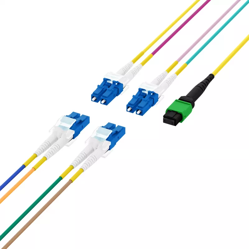 EFB Elektronik MPOF08LCOS2-10 MPO-PLUS/APC(F) – LC OS2 8 pluoštų magistralinis kabelis, Type B, LSZH geltonas, 10 m