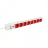 EFB Elektronik EK631CD.1GRV2 19 colių 1U stovo maitinimo paskirstymo blokas, 8x CEE 7/3 raudoni lizdai, IEC C14 įėjimas, 10A apsauga nuo perkrovos, pilkas