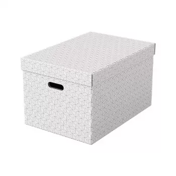LEITZ Esselte Home Storage Box L, rinkinys iš 3, baltos spalvos, 100% perdirbtas gofruotasis kartonas, nuimamas dangtis, sukraunamos, 365 x 270 x 120 mm 628286