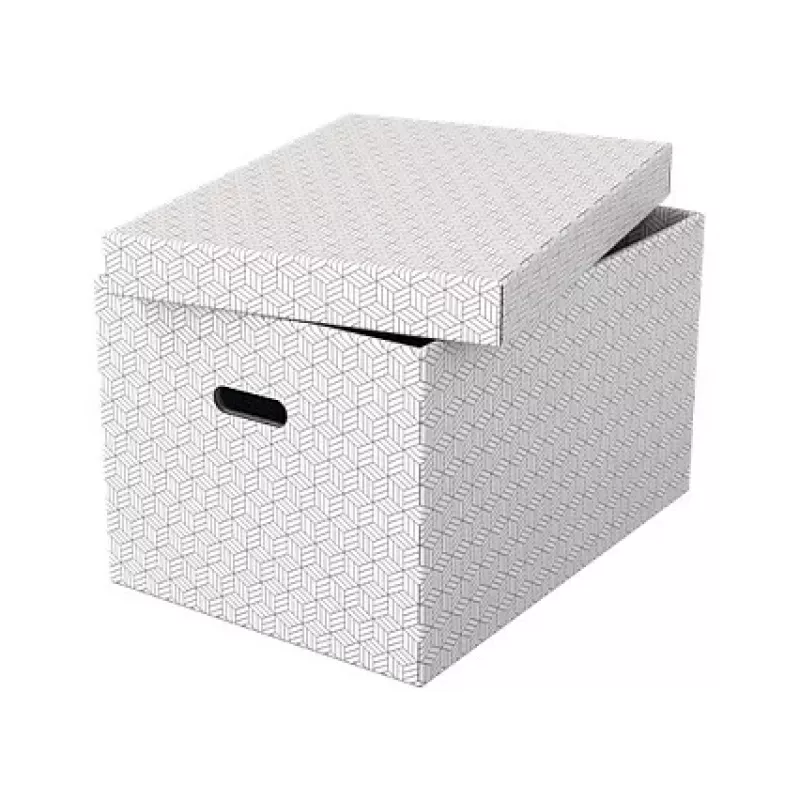 LEITZ Esselte Home Storage Box L, rinkinys iš 3, baltos spalvos, 100% perdirbtas gofruotasis kartonas, nuimamas dangtis, sukraunamos, 365 x 270 x 120 mm 628286