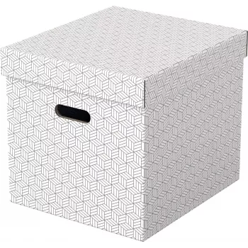 LEITZ Home Cube laikymo dėžių rinkinys, 3 vnt., baltos, 100% perdirbto gofruotojo kartono, nuimamas dangtis 628288