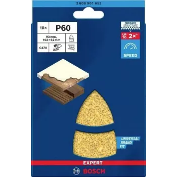 Bosch 2608901652 šlifavimo lapeliai daugiafunkciam šlifuokliui, 93 x 102 mm, grūdėtumas 60, 10 vnt.