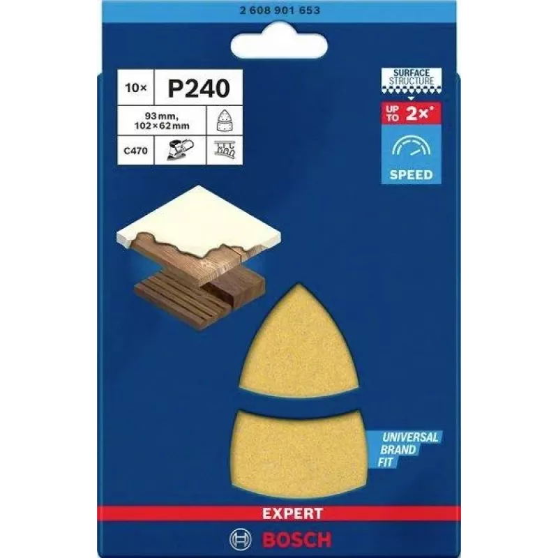 Bosch Accessories 2608901653 šlifavimo lapeliai daugiafunkciam šlifuokliui, grūdėtumas 240, 93 x 102 mm, 10 vnt.
