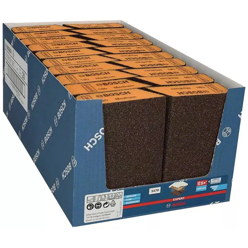 Bosch EXPERT M475 šlifavimo kempinė, K120 vidutinio grūdėtumo, aliuminio oksidas, šlapiam ir sausam šlifavimui, stačiakampė