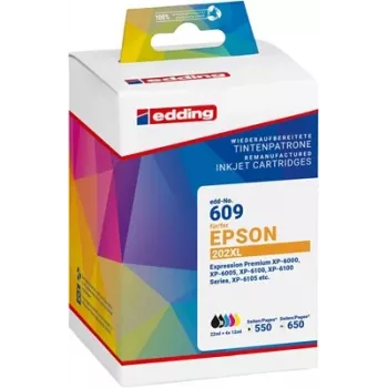 Edding EDD-609 suderinamų rašalo kasečių rinkinys 5 vnt. Epson 202XL (juoda, foto juoda, žydra, purpurinė, geltona) 18-609-01