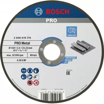 Bosch Standard for Metal pjovimo diskas metalui 150 mm x 1,6 mm x 22,23 mm, tiesus, aliuminio oksidas, 1 vnt. 2608619774