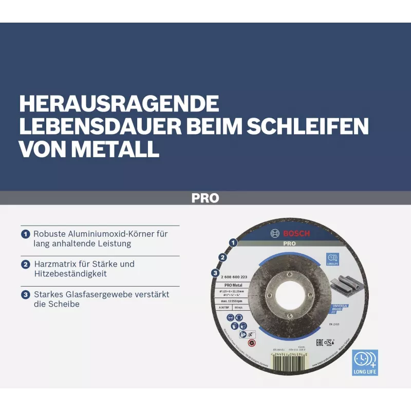 Bosch Standard for Metal šlifavimo diskas 125 x 6,0 mm, įdubęs centras (Type 27), aliuminio oksidas, 2608619777