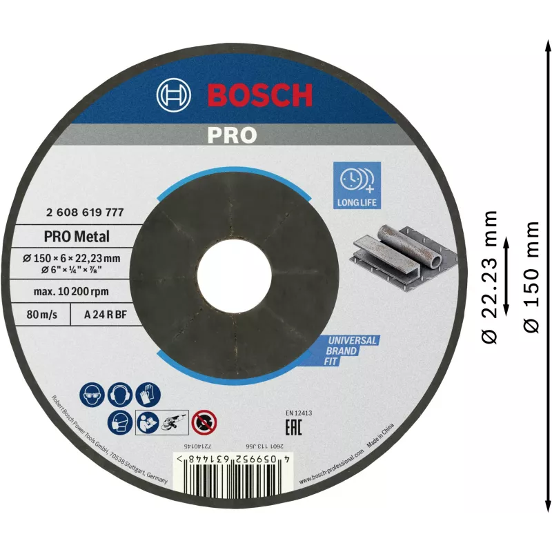 Bosch Standard for Metal šlifavimo diskas 125 x 6,0 mm, įdubęs centras (Type 27), aliuminio oksidas, 2608619777