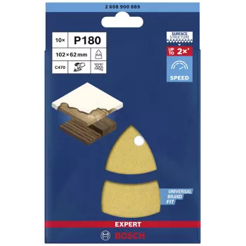 Bosch EXPERT C470 180 grūdėtumo perforuoti orbitaliniai šlifavimo lapeliai 102 x 93 mm, 10 vnt. 2608900889