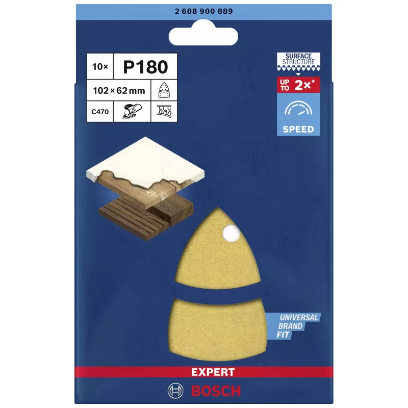 Bosch EXPERT C470 180 grūdėtumo perforuoti orbitaliniai šlifavimo lapeliai 102 x 93 mm, 10 vnt. 2608900889