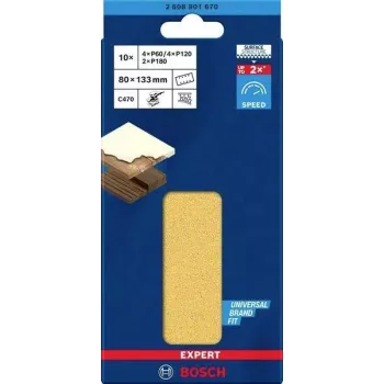 Bosch Accessories 2608901670 šlifavimo popieriaus rinkinys orbitiniams šlifuokliams, grūdėtumas 60, 120, 180, 133 mm x 80 mm, 15 vnt.