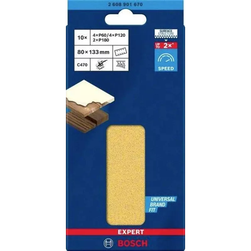 Bosch Accessories 2608901670 šlifavimo popieriaus rinkinys orbitiniams šlifuokliams, grūdėtumas 60, 120, 180, 133 mm x 80 mm, 15 vnt.