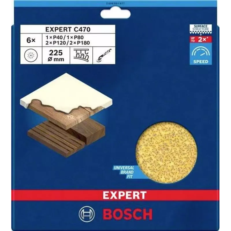 Bosch Accessories 2608901677 šlifavimo popieriaus rinkinys gipso kartono šlifuokliui, grūdėtumas 40/80/120/180, 225 mm, 6 vnt.
