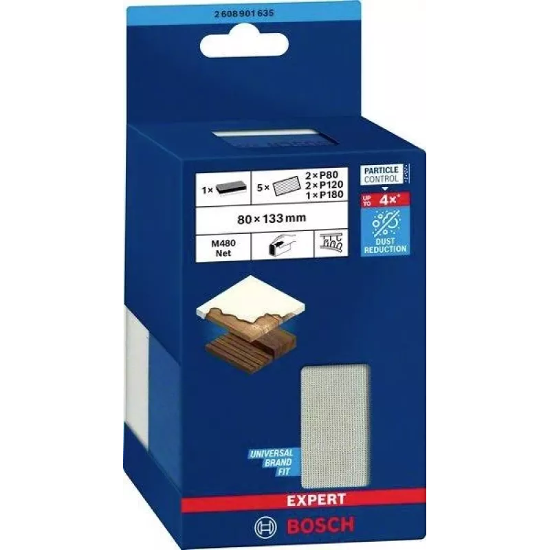 Bosch EXPERT M480 rankinio šlifavimo trinkelė 133 x 80 mm, skirta 80/120/180 grūdėtumui 2608901746