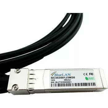 BlueLAN 10GBASE-CR pasyvus SFP+ tiesioginio prijungimo kabelis, 3m, AWG30, dvigubas varis, 10Gbps, suderinamas su NVIDIA 980-9I68B-00J003 980-9I68B-00J003-BL