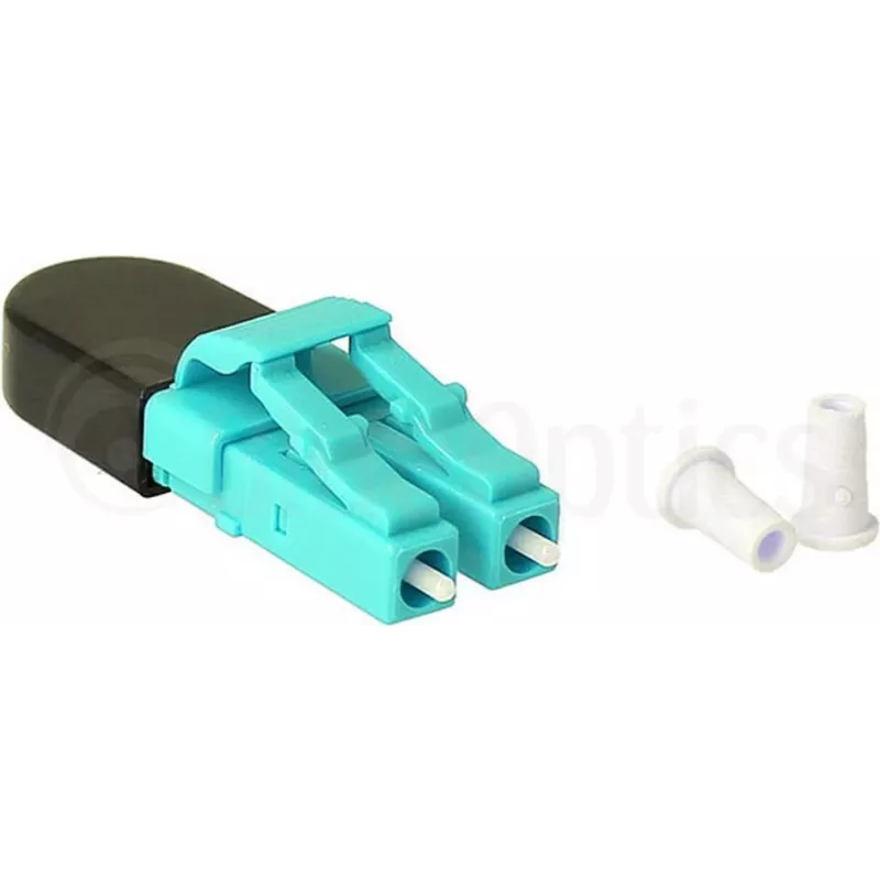 BLUELAN BlueOptics OM3 LC/UPC duplex daugiamodis šviesolaidžio loopback adapteris, akvamarino spalvos, keraminis ferulis, -40°C iki +85°C BOLBLCOM3