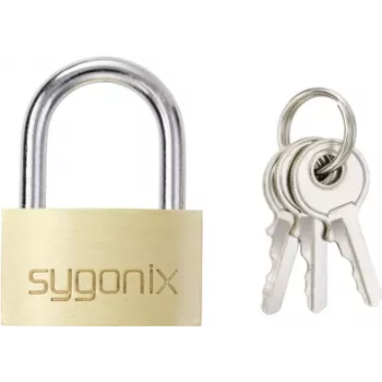 Sygonix SY-5045288 Žalvarinė spyna 29,8 mm Skirtingi raktai Auksinė-geltona