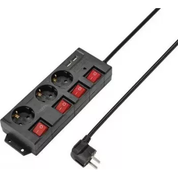 Sygonix RF-4737788 prailgintuvas su jungikliu, 6 Schuko lizdai, 1,5 m laidas, juodas