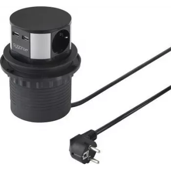SYGONIX SY-4780156 elektros skirstytuvas bokštas su 8 kištukiniais lizdais, 2 USB-A ir 1 USB-C, 1,5 m kabeliu, juodas/sidabrinis