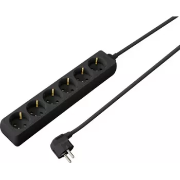 Sygonix SY-4890996 3 lizdų Schuko elektros skirstytuvas su apšviestu jungikliu, 1,5 m kabeliu, juodas