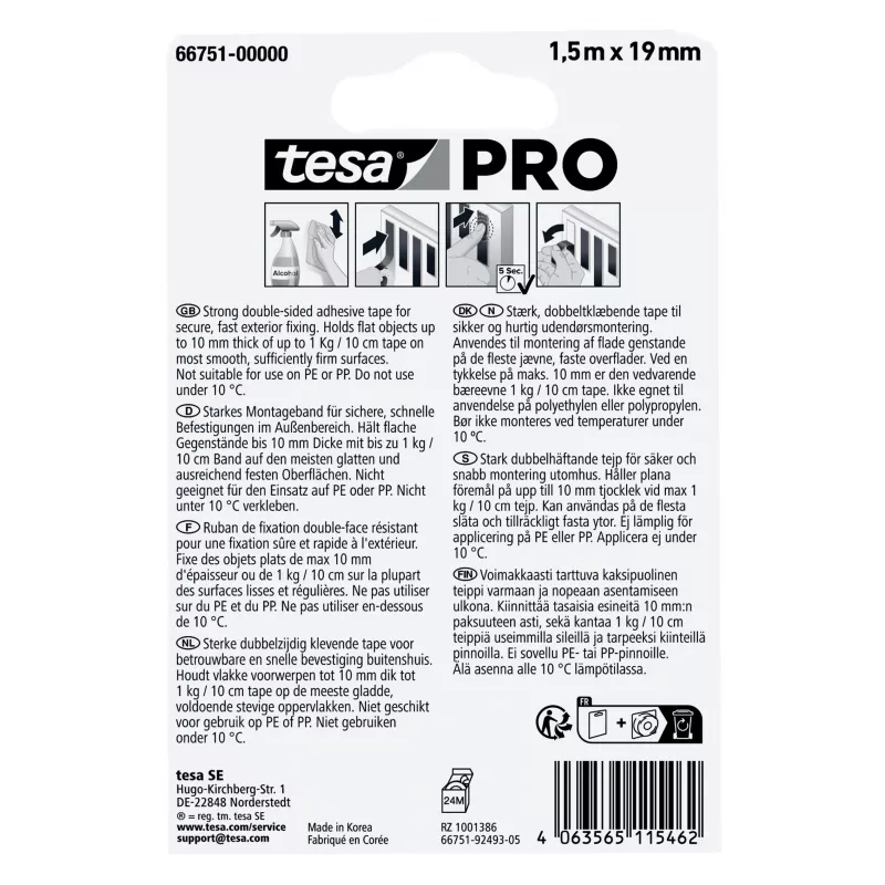 tesa Mounting PRO Outdoor 66751-00000-00 permatoma montavimo juosta 1,5 m x 19 mm