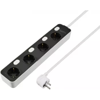 Sygonix SY-6118236 4 vietų maitinimo juosta su apšviestu jungikliu, Schuko, 1,5 m kabelis, juoda
