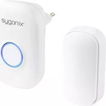 Sygonix SY-5225388 belaidis durų skambutis su prožektoriumi, 433 MHz, 150 m nuotolis, 38 melodijos, baltas